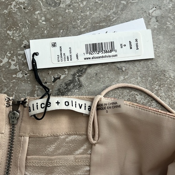 Alice+Olivia Foley Brocade Party Dress, Rose Gold, Revolve Size 0 New w/Tag $495 - Picture 15 of 16